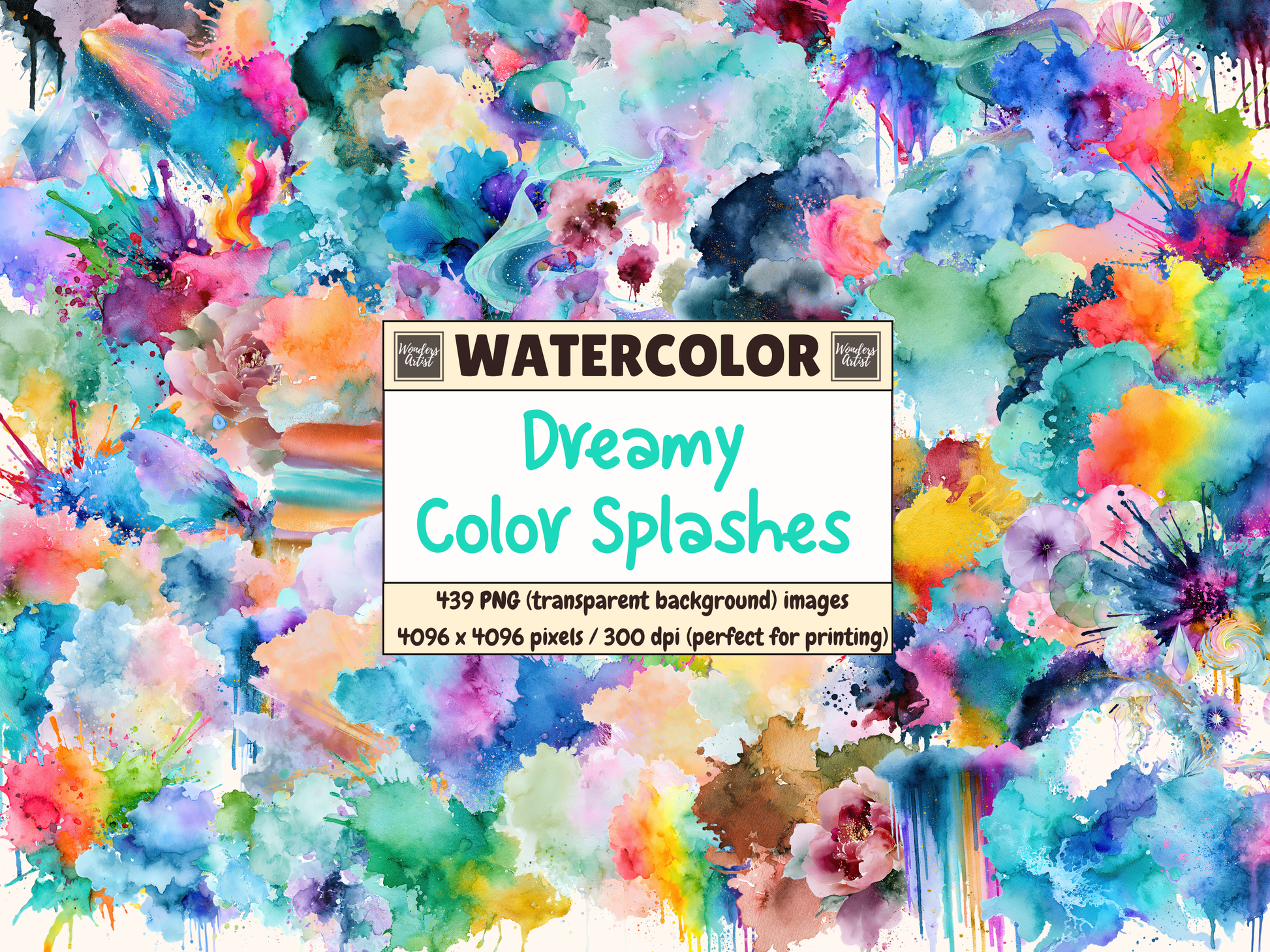 Dreamy Color Splashes Watercolor Clipart