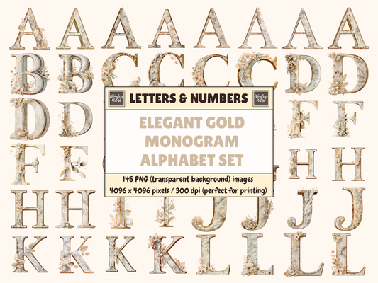 Elegant Gold Monogram Alphabet & Numbers
