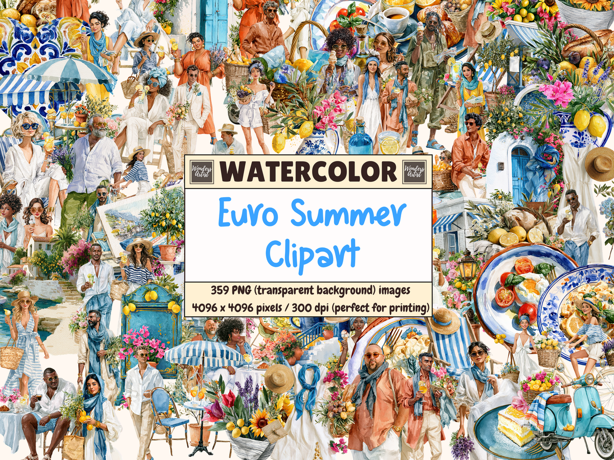 Euro Summer Watercolor Clipart
