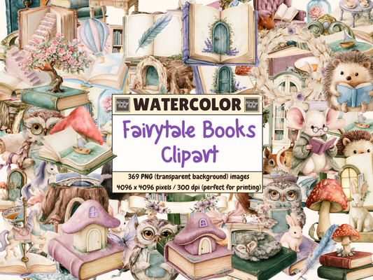 Fairytale Books Watercolor Clipart