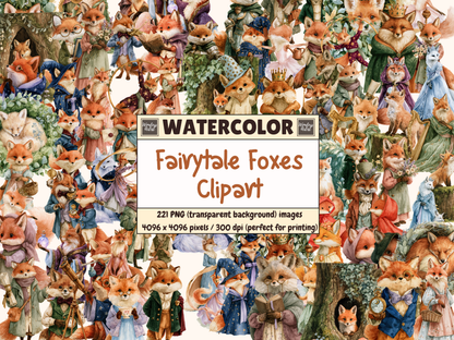 Fairytale Foxes Watercolor Clipart