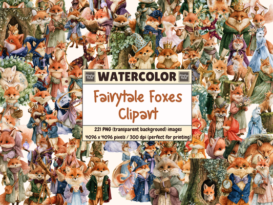 Fairytale Foxes Watercolor Clipart