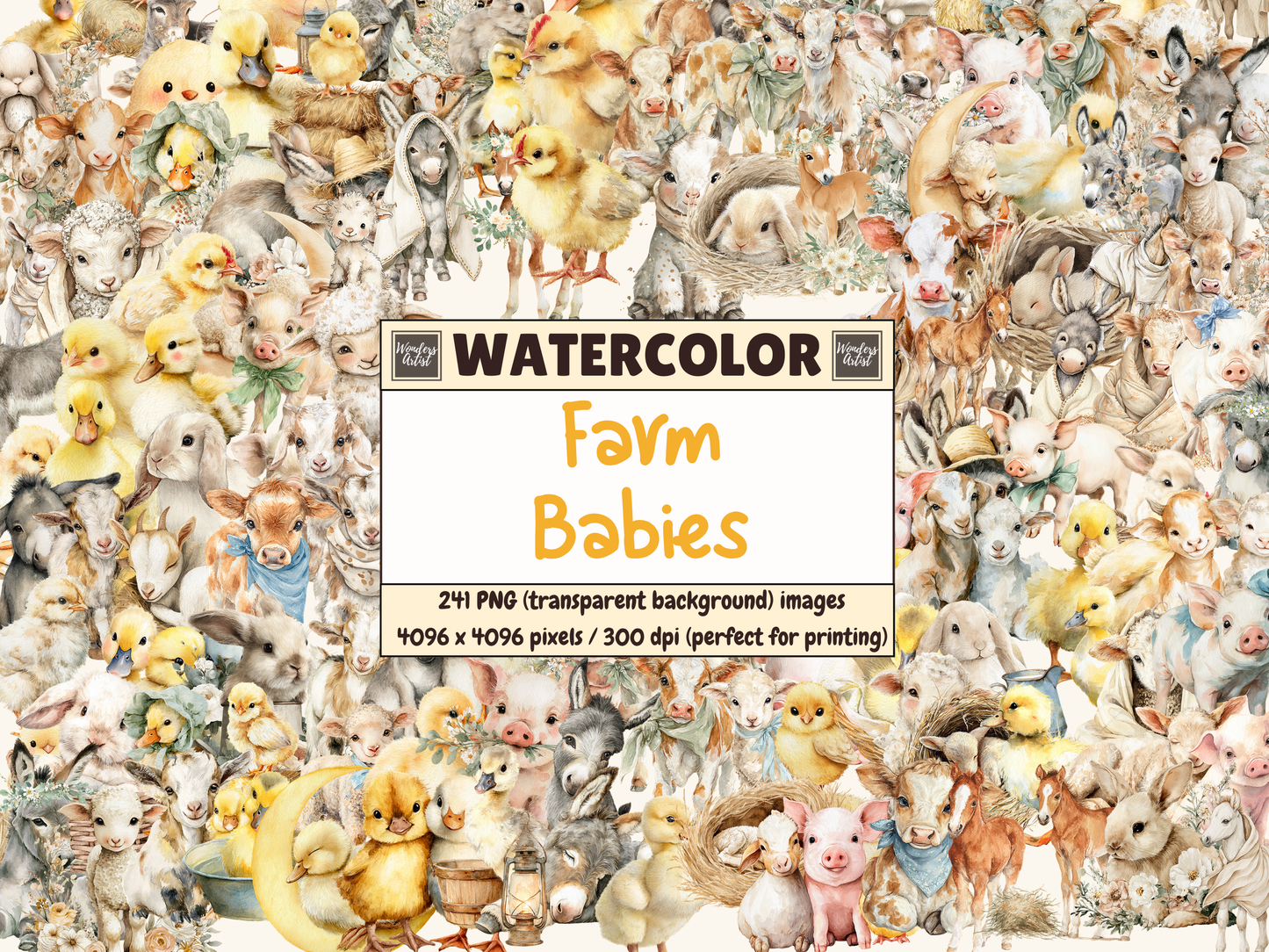 Farm Babies Watercolor Clipart