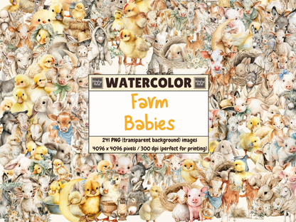 Farm Babies Watercolor Clipart