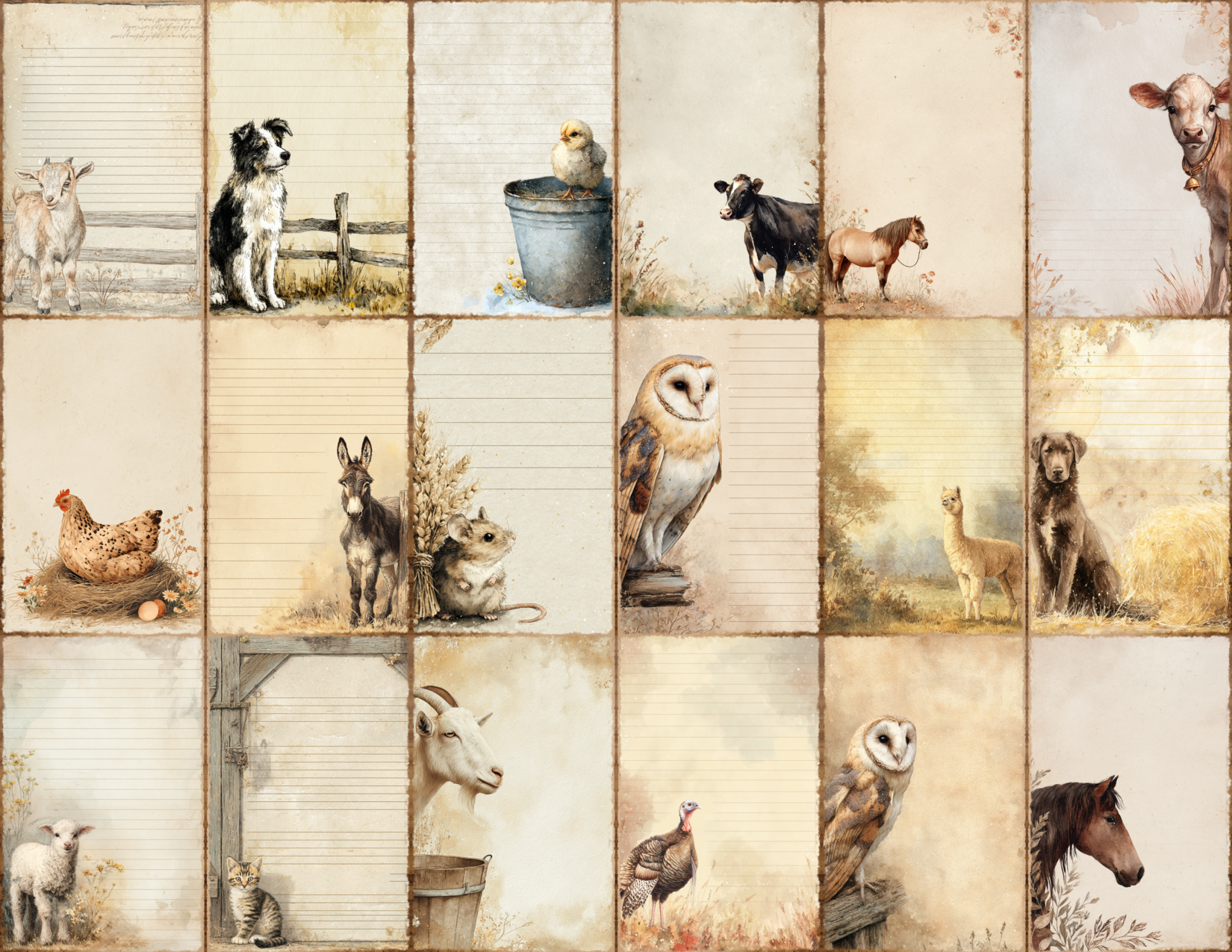 Farmhouse Animals Journal Pages