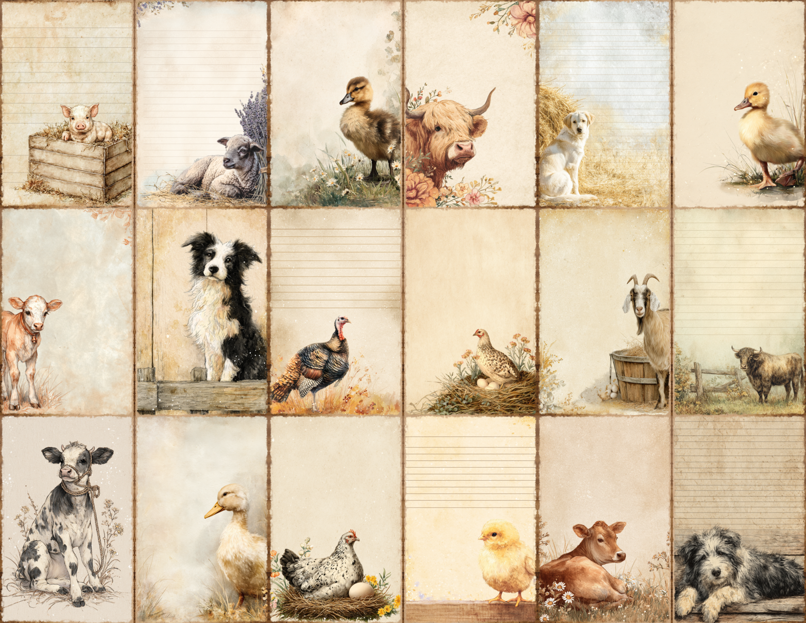 Farmhouse Animals Journal Pages