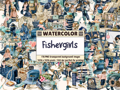 Fishergirls Watercolor Clipart