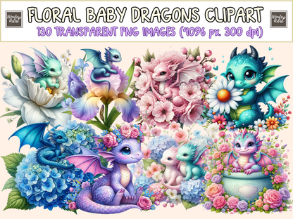 Floral Baby Dragons Clipart