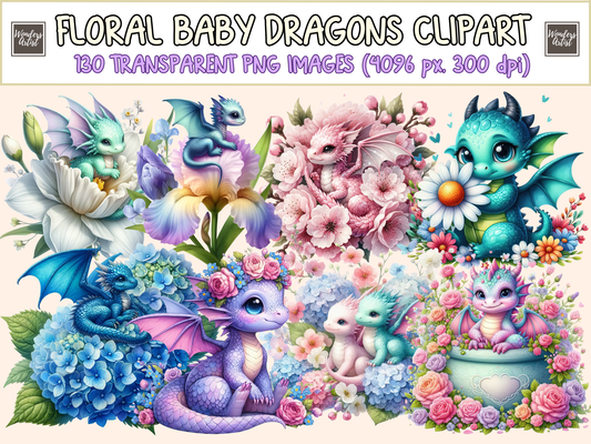 Floral Baby Dragons Clipart