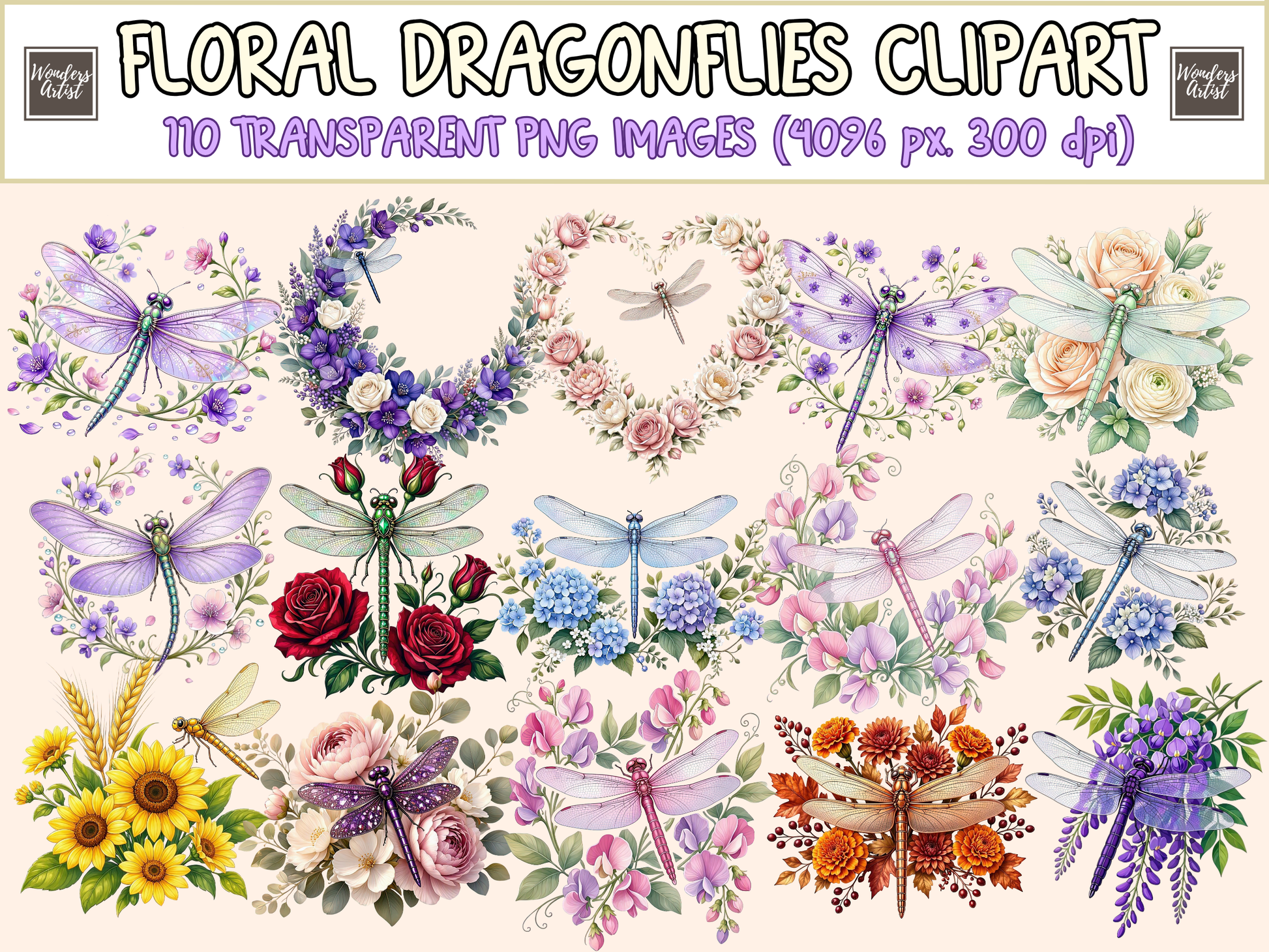 Floral Dragonflies Clipart