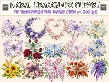 Floral Dragonflies Clipart