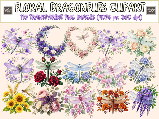 Floral Dragonflies Clipart