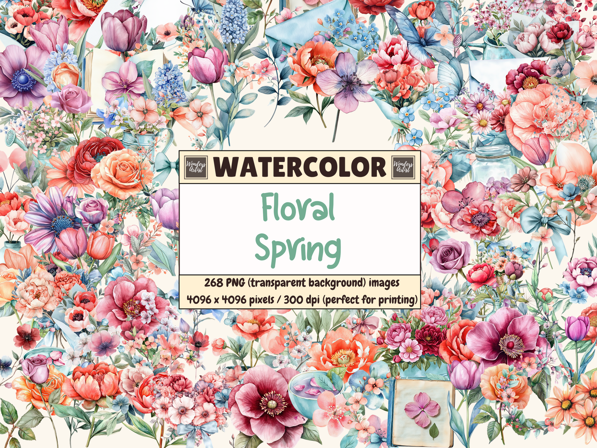 Floral Spring Watercolor Clipart