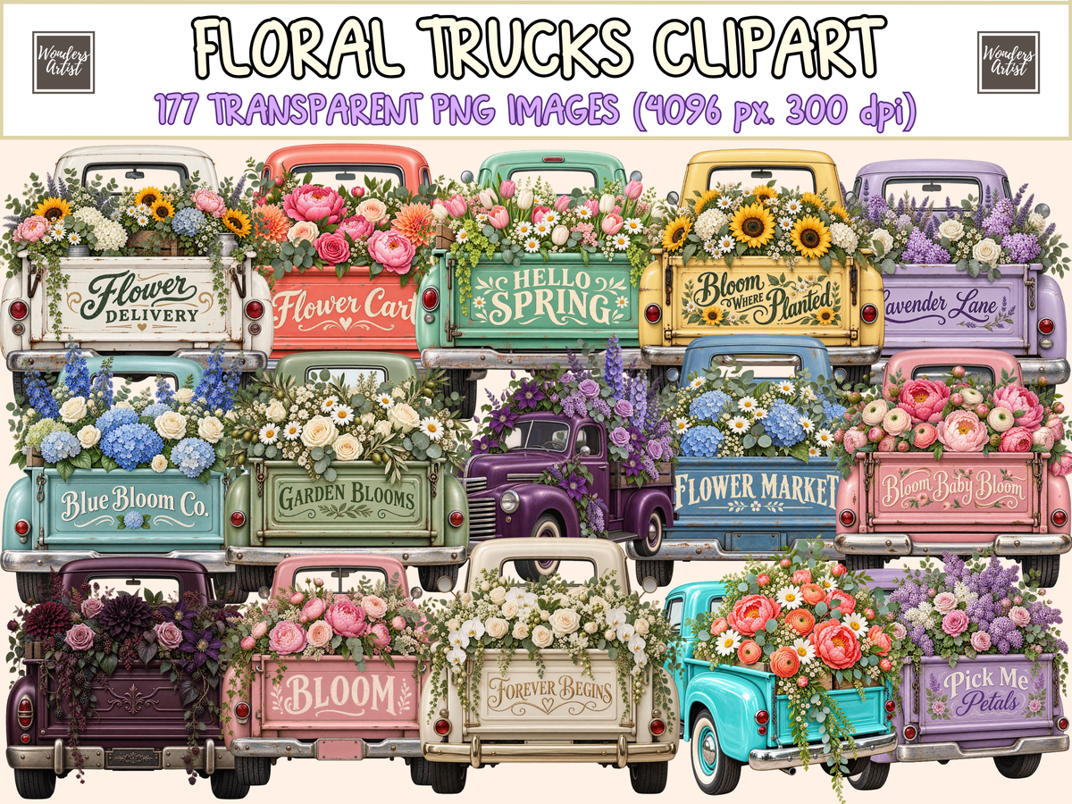 Floral Trucks Clipart