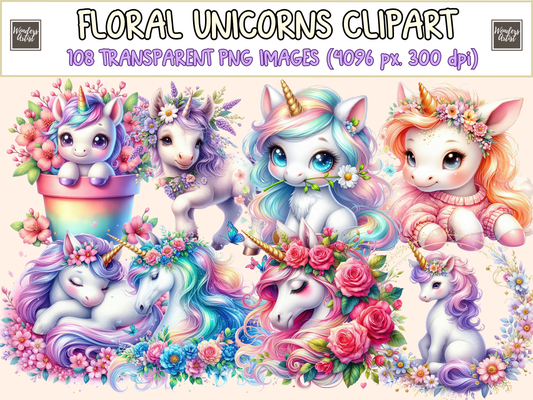 Floral Unicorns Clipart