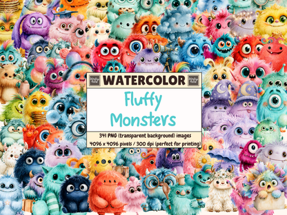 Fluffy Monsters Watercolor Clipart