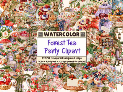 Forest Tea Party Watercolor Clipart
