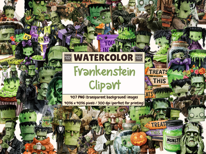 Frankenstein Watercolor Clipart