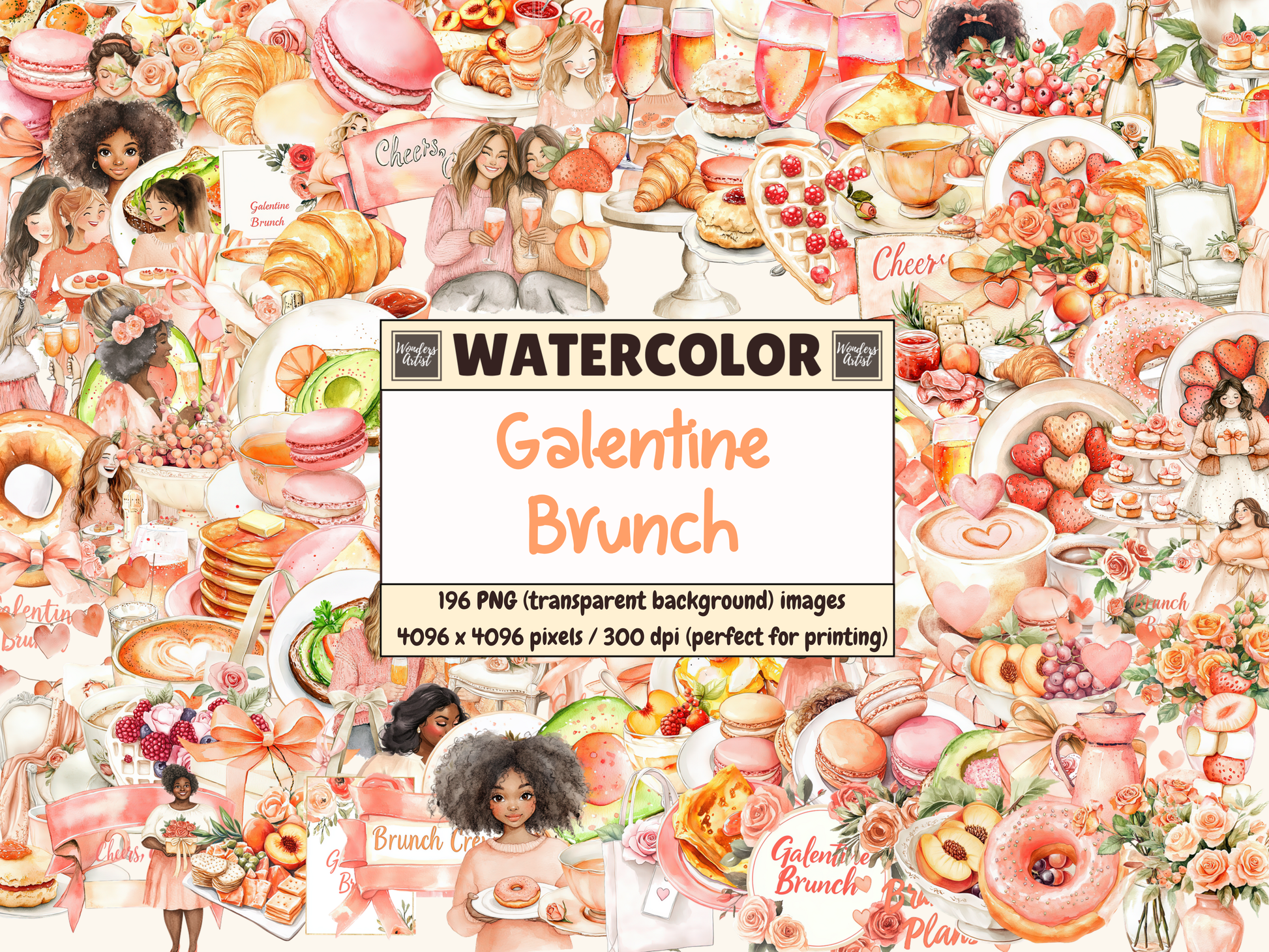Galentine Brunch Watercolor Clipart