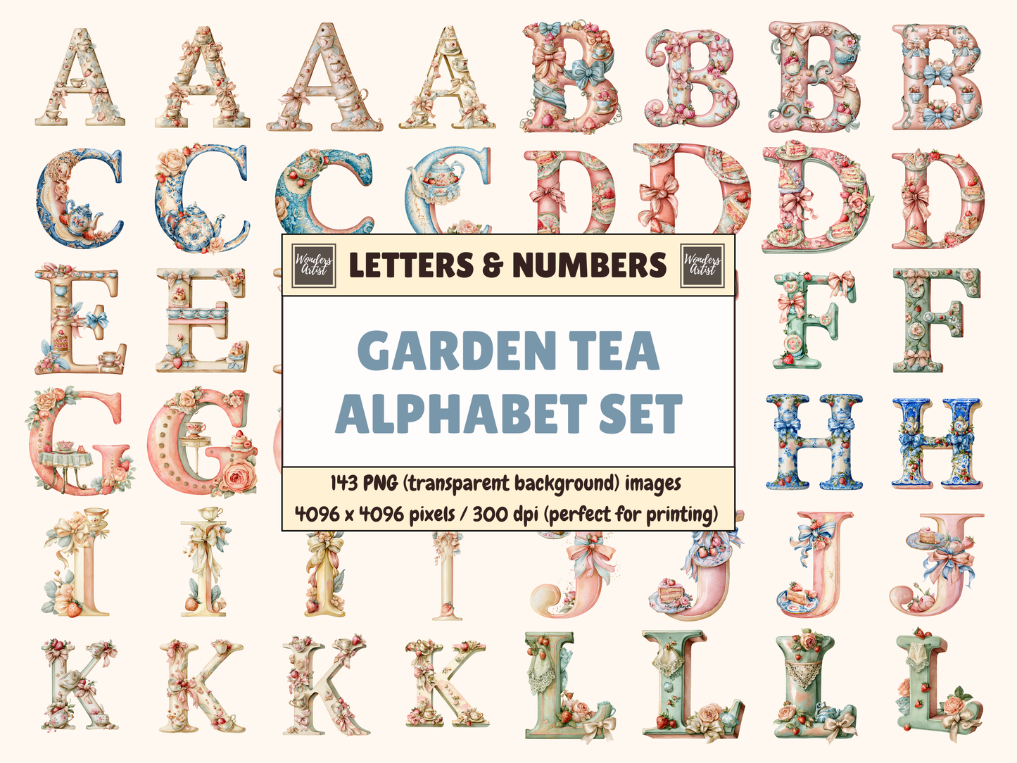 Garden Tea Party Alphabet & Numbers