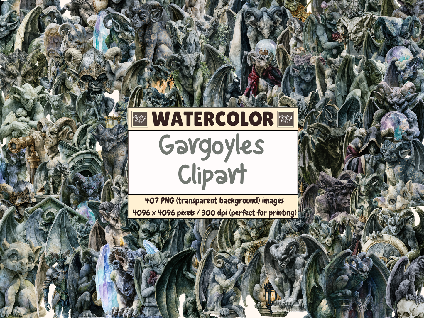 Gargoyles Watercolor Clipart