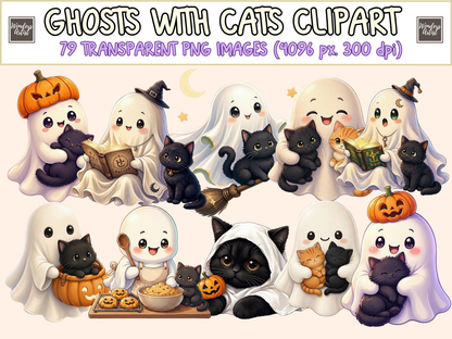 Ghosts With Cats Clipart