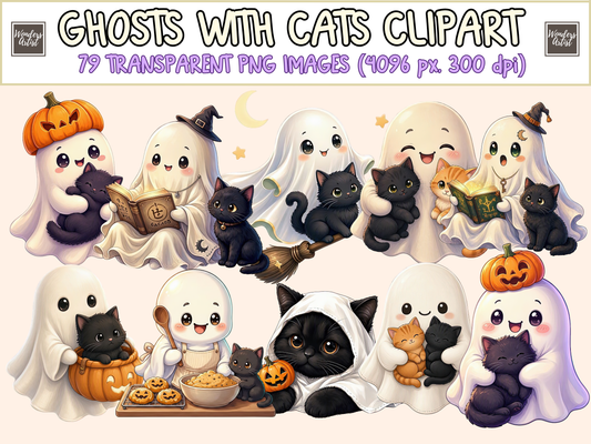 Ghosts With Cats Clipart