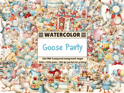 Goose Party Watercolor Clipart