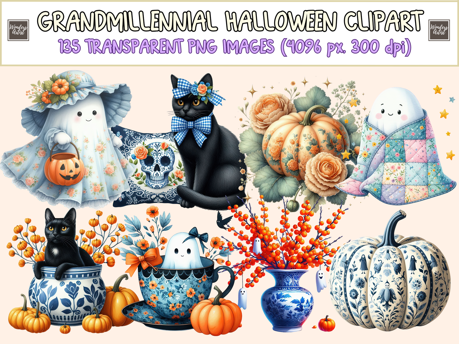 Grandmillennial Halloween Clipart