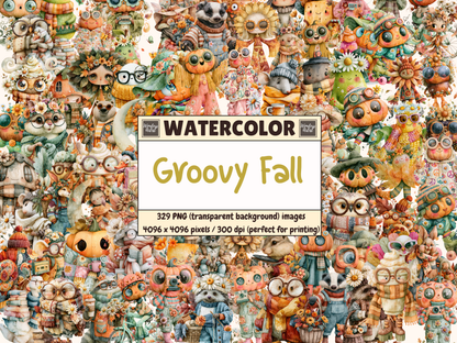 Groovy Fall Watercolor Clipart