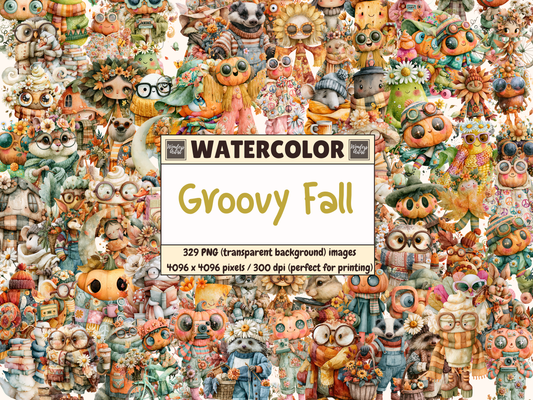 Groovy Fall Watercolor Clipart