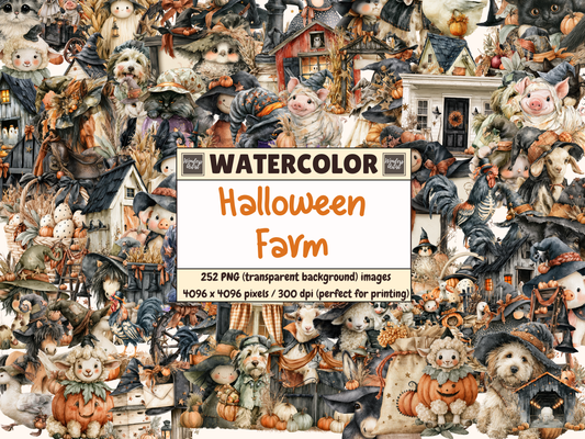 Halloween Farm Watercolor Clipart