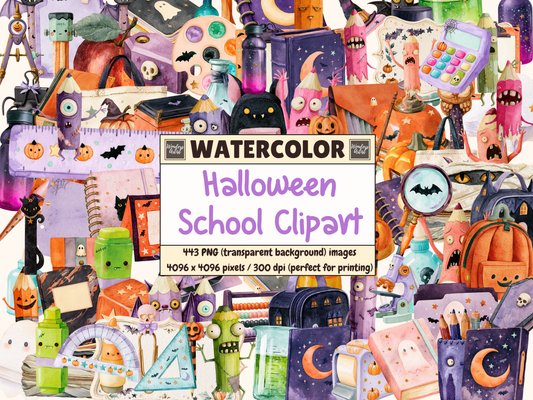 Halloween School Watercolor Clipart