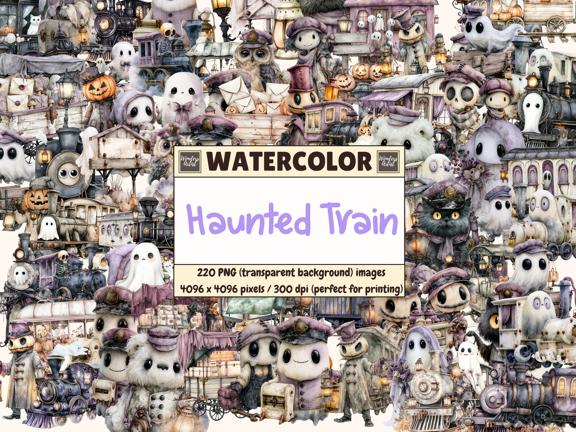 Haunted Train Watercolor Clipart
