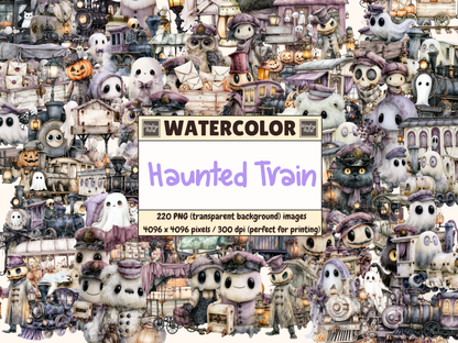 Haunted Train Watercolor Clipart