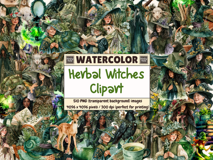 Herbal Witches Watercolor Clipart