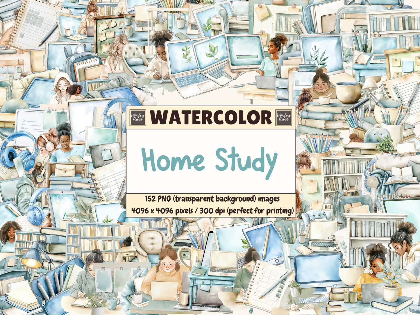 Home Study Watercolor Clipart