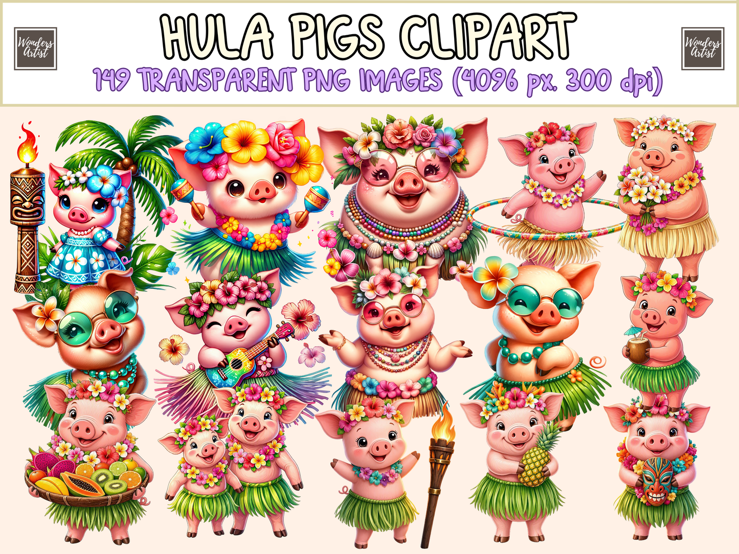 Hula Pigs Clipart