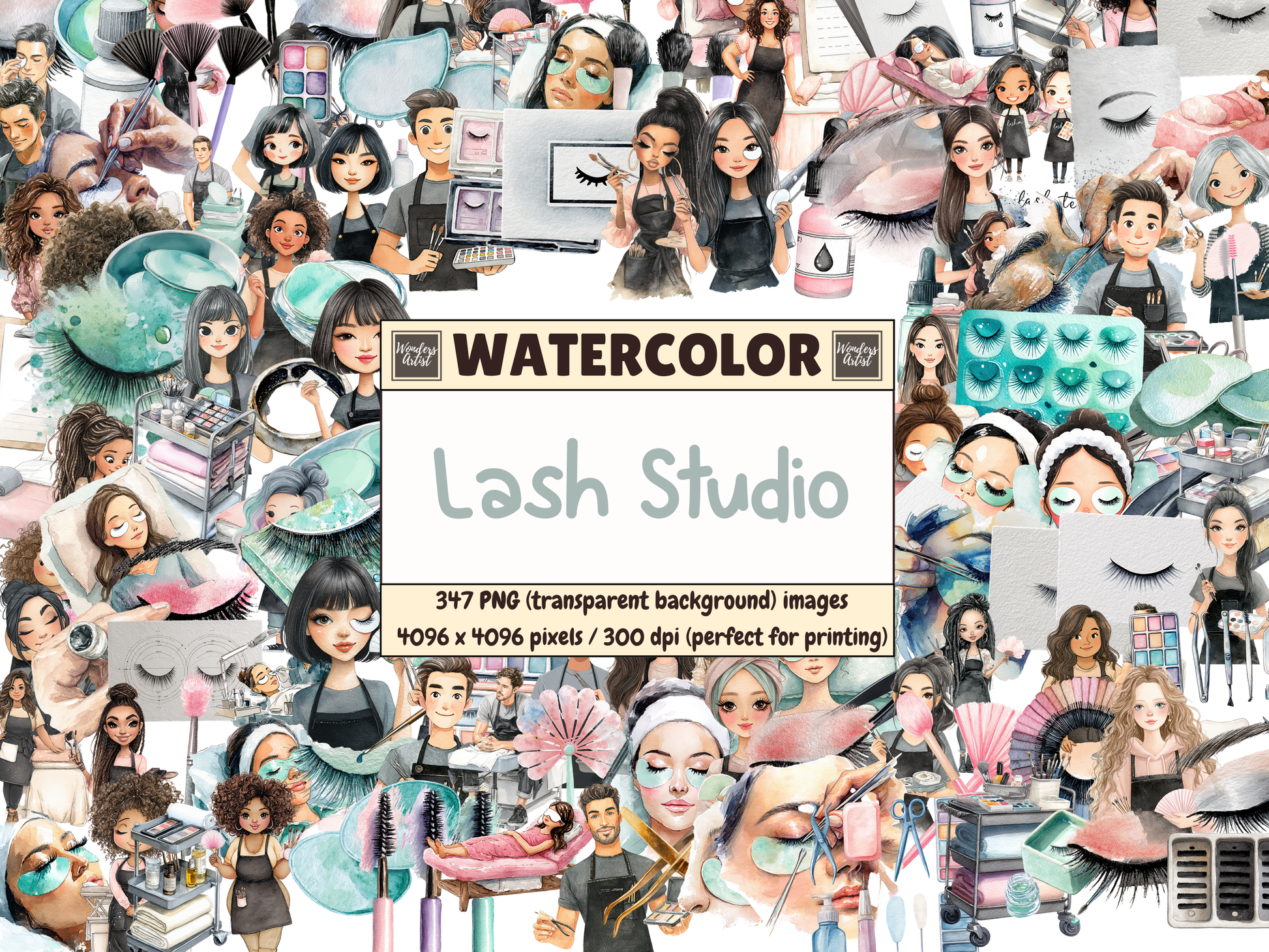 Lash Studio Watercolor Clipart