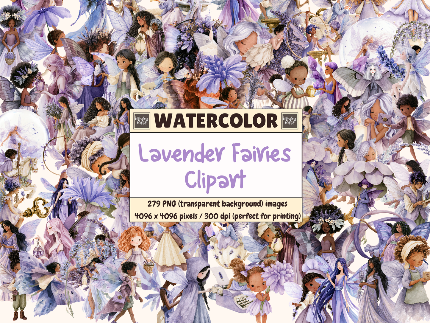 Lavender Fairies Watercolor Clipart