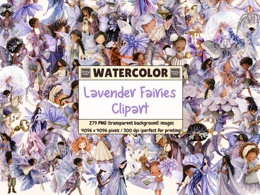 Lavender Fairies Watercolor Clipart