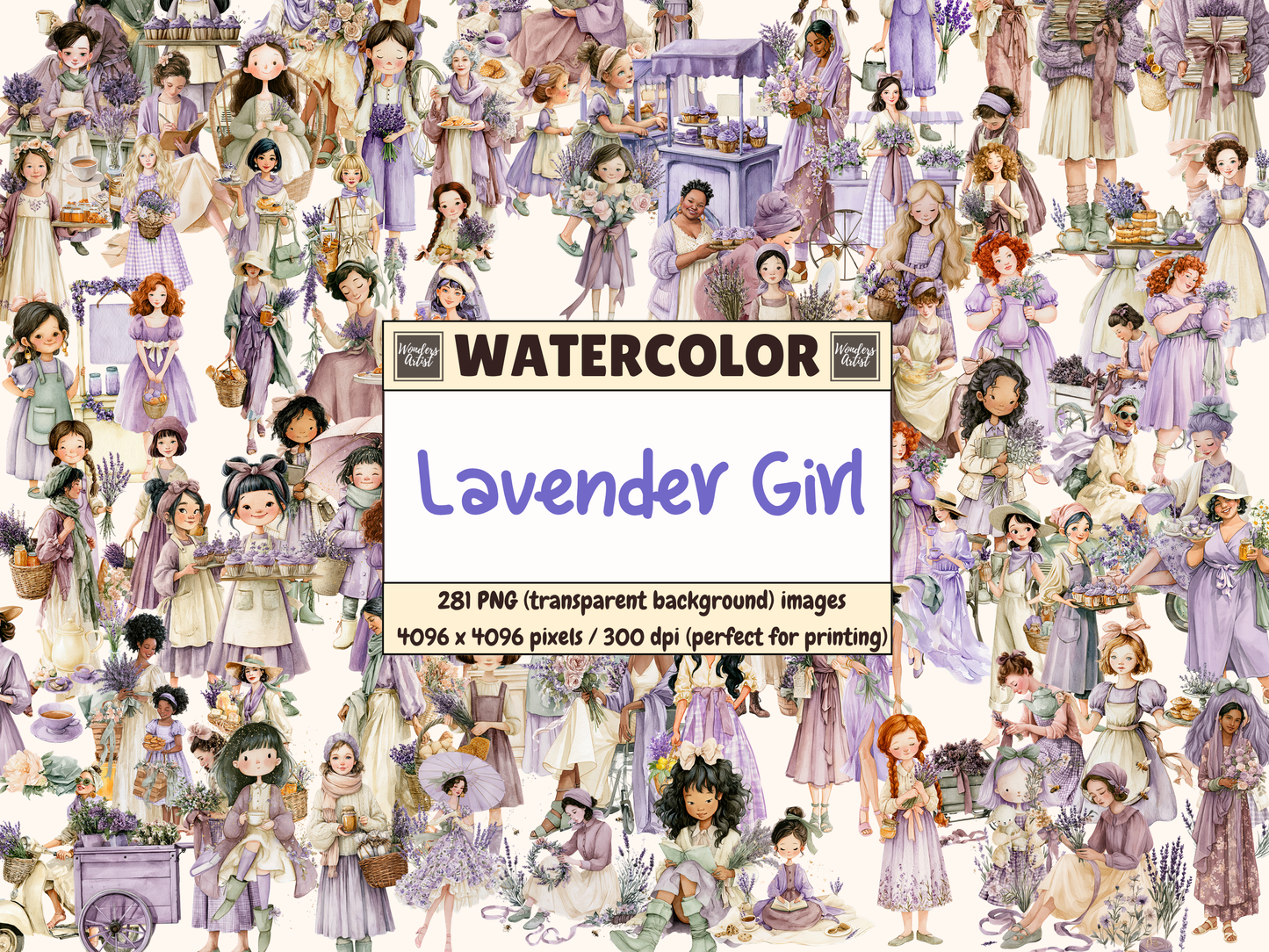 Lavender Girl Watercolor Clipart