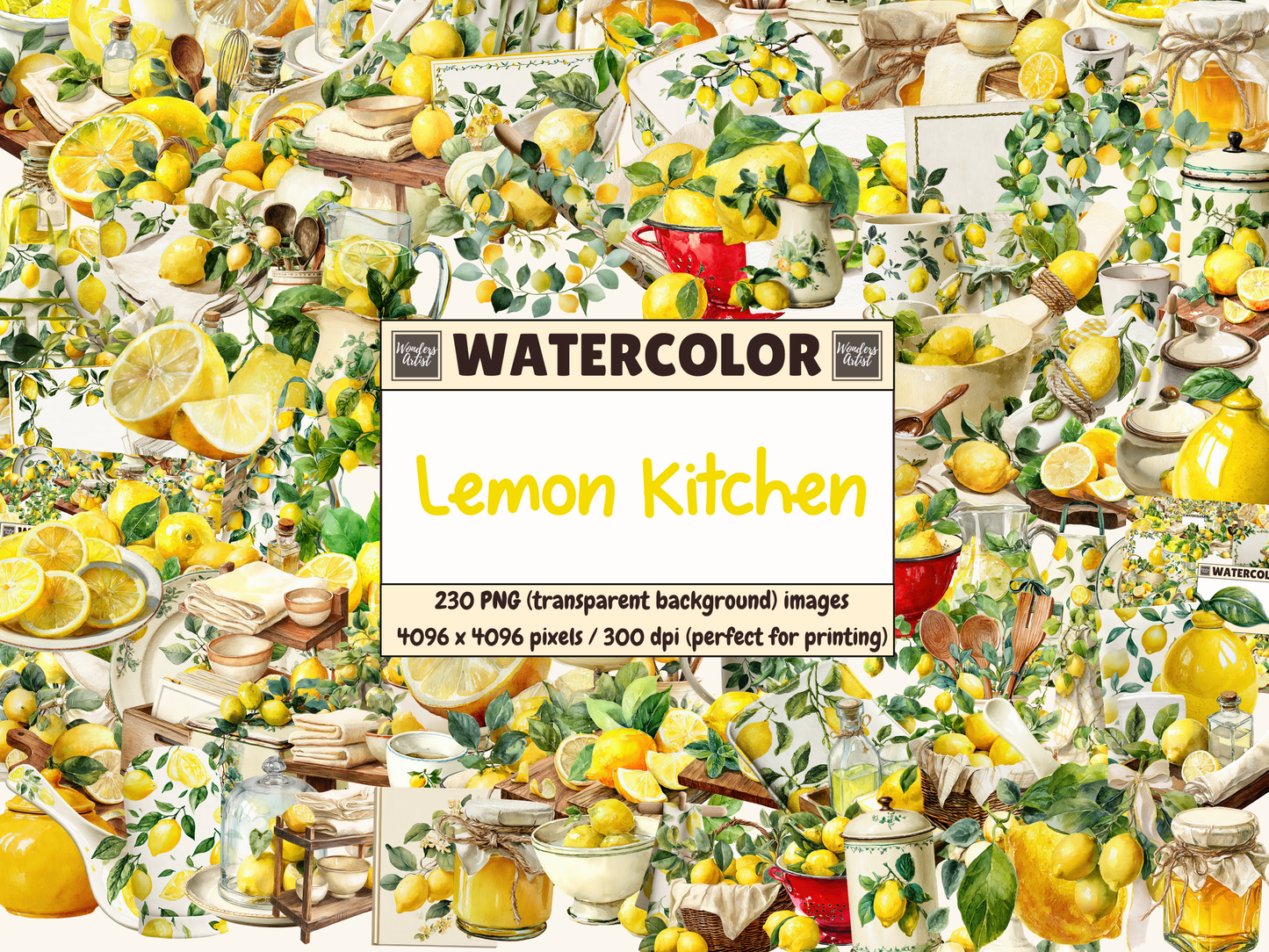 Lemon Kitchen Watercolor Clipart