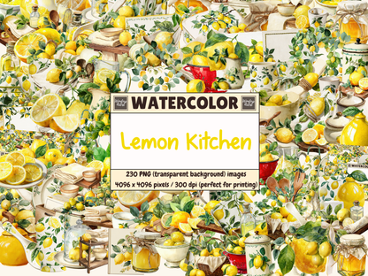 Lemon Kitchen Watercolor Clipart