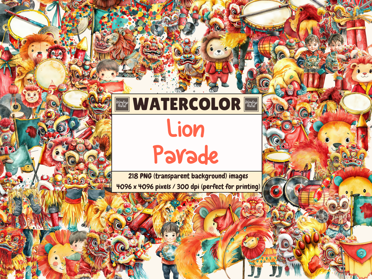 Lion Parade Watercolor Clipart