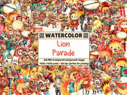 Lion Parade Watercolor Clipart