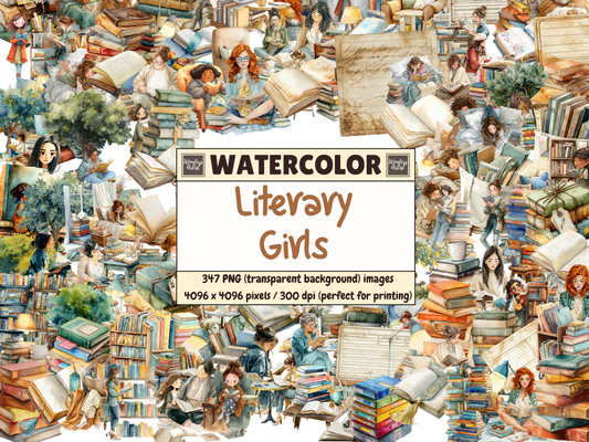 Literary Girls Watercolor Clipart