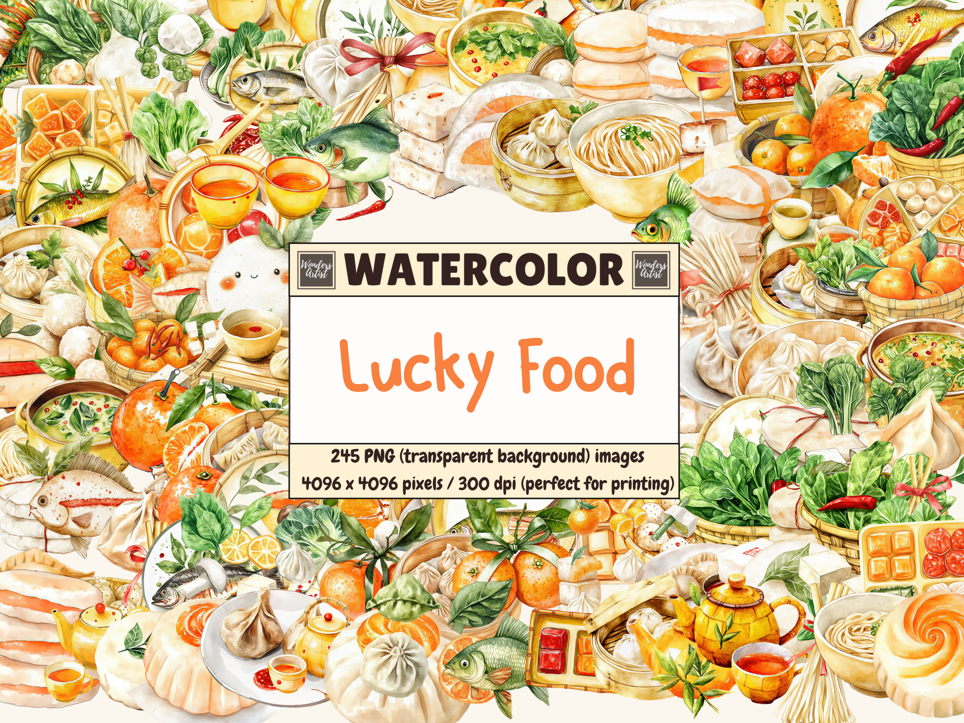 Lucky Food Watercolor Clipart
