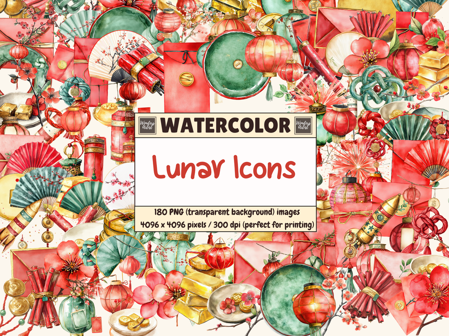 Lunar Icons Watercolor Clipart