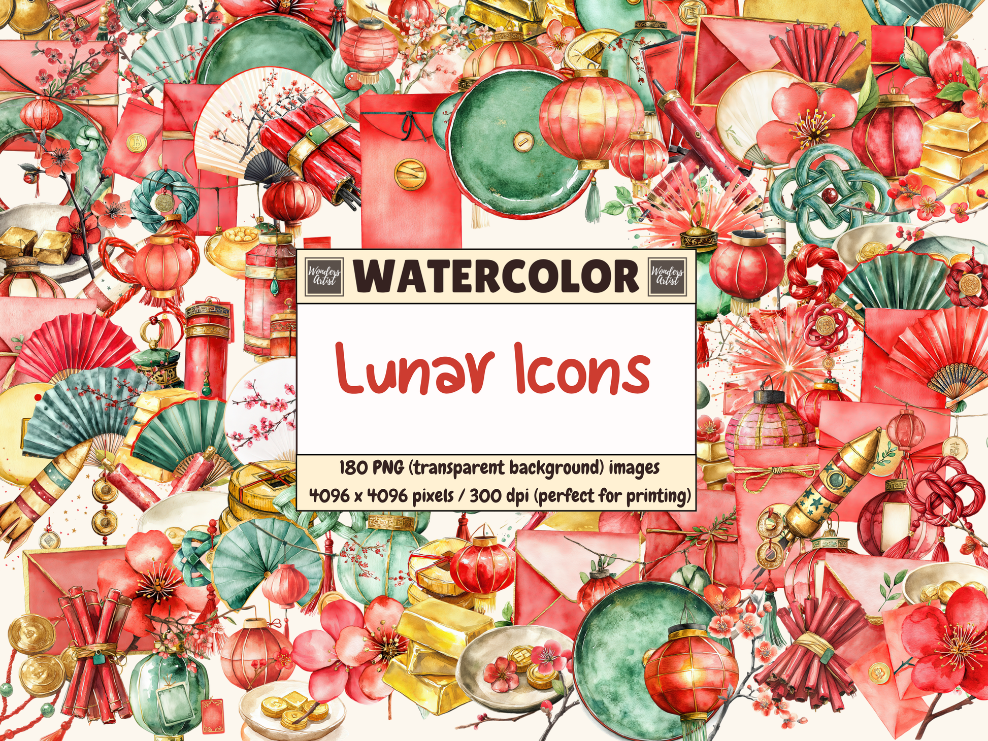 Lunar Icons Watercolor Clipart